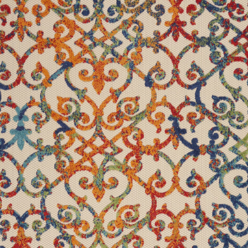 HomeRoots 4' X 6' Ivory Blue Orange And Green Trellis Indoor Outdoor Area Rug image number 3