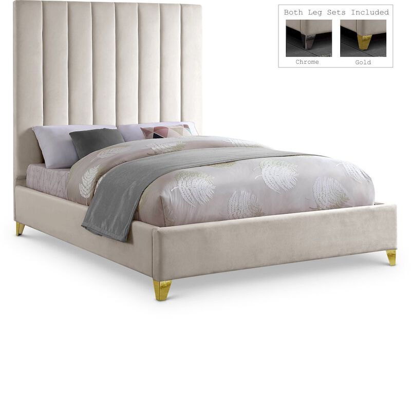 Meridian Furniture Via Cream Velvet Queen Bed
