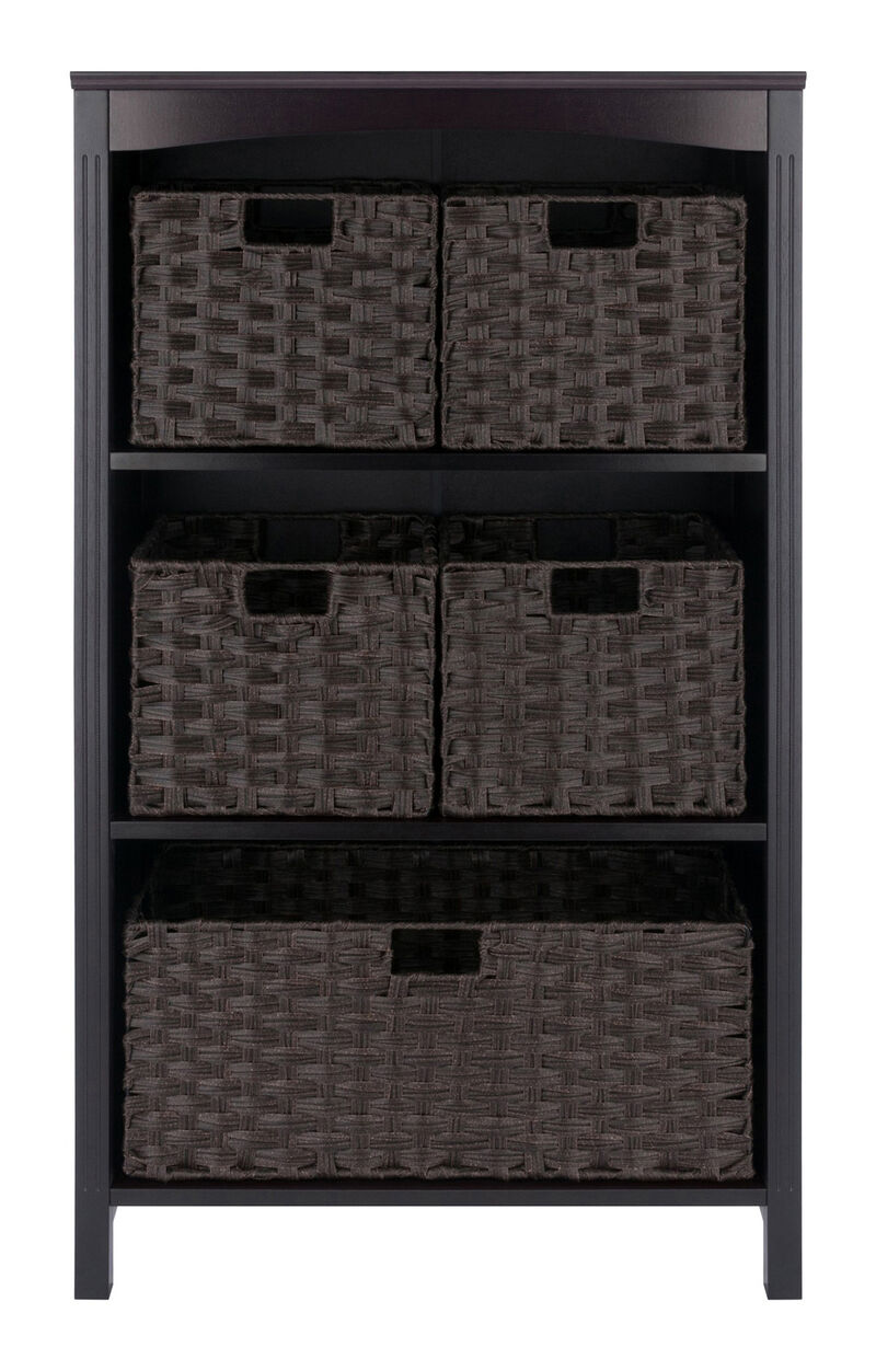 Winsome Wood Terrace 6-Pc Storage Shelf with 5 Foldable Woven Baskets - Espresso and Chocolate