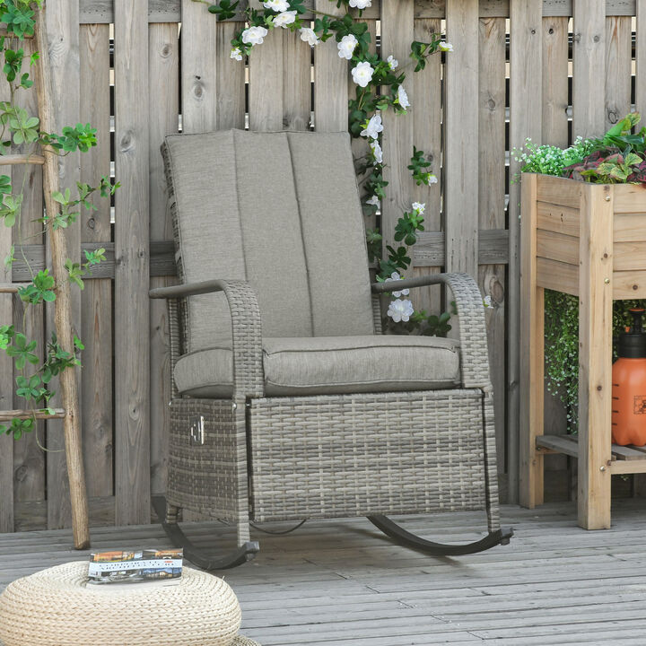 Hivvago Patio Wicker Rocking Chair with 135&deg; Reclining Backrest