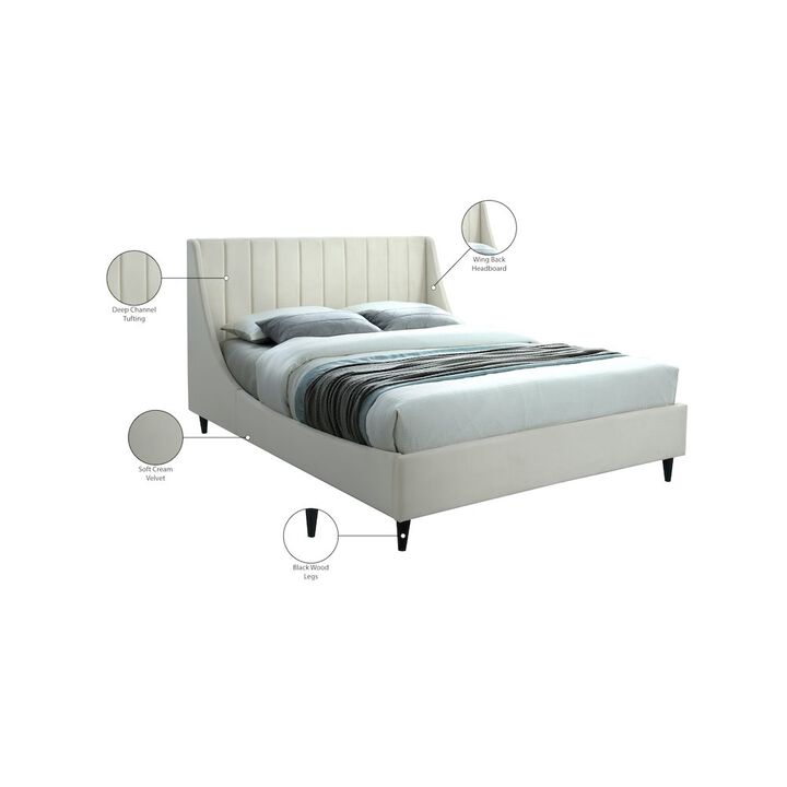 Meridian Furniture Eva Cream Velvet Queen Bed