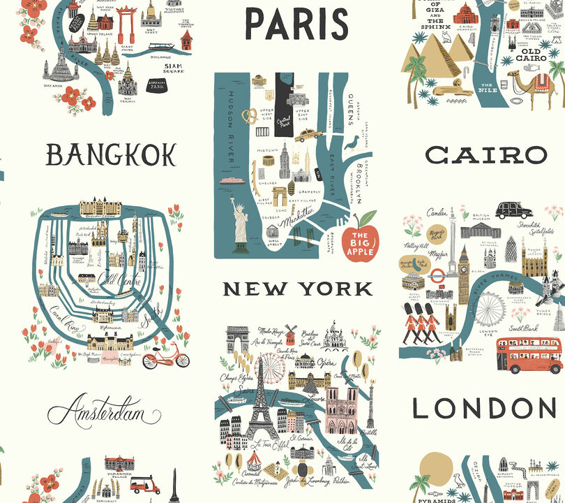City Maps Blue & Red Wallpaper