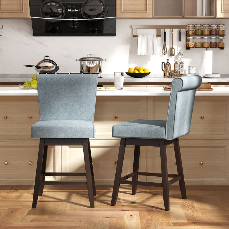 Counter Height Bar Stools Set of 2 with Solid Rubber Wood Legs