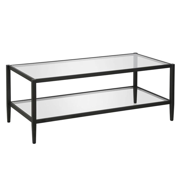 Hudson&Canal Hera 45'' Wide Rectangular Coffee Table with Glass Shelf in Blackened Bronze