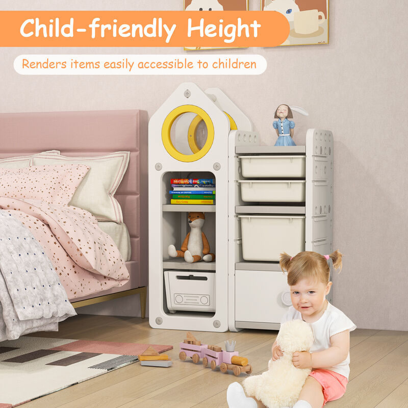 Multipurpose Toy Chest and Bookshelf with Mobile Trolley for Bedroom