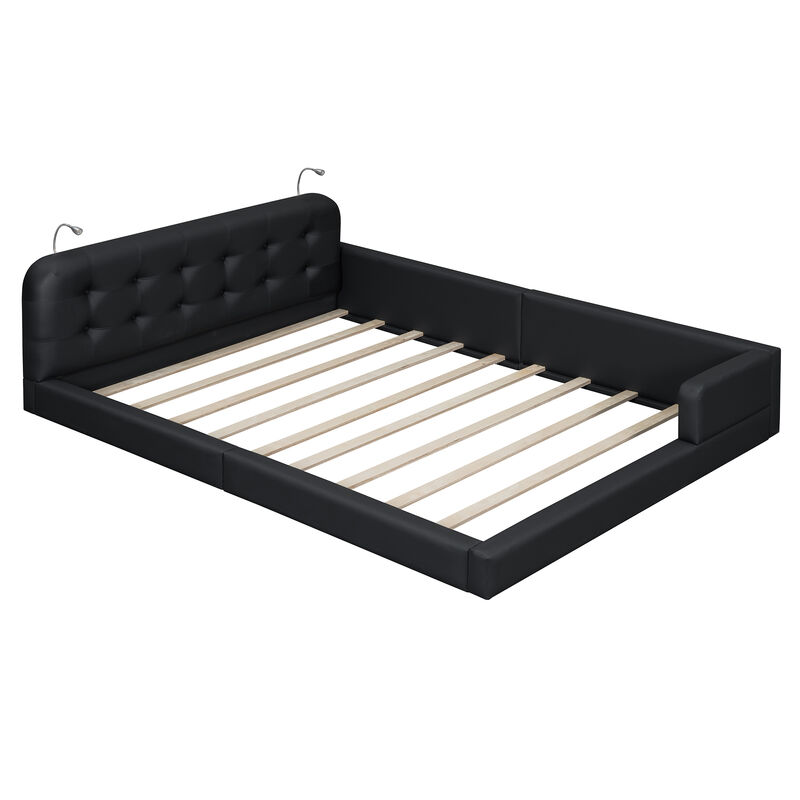 Merax PU Leather Upholstered Platform Bed with 2 Reading Lights