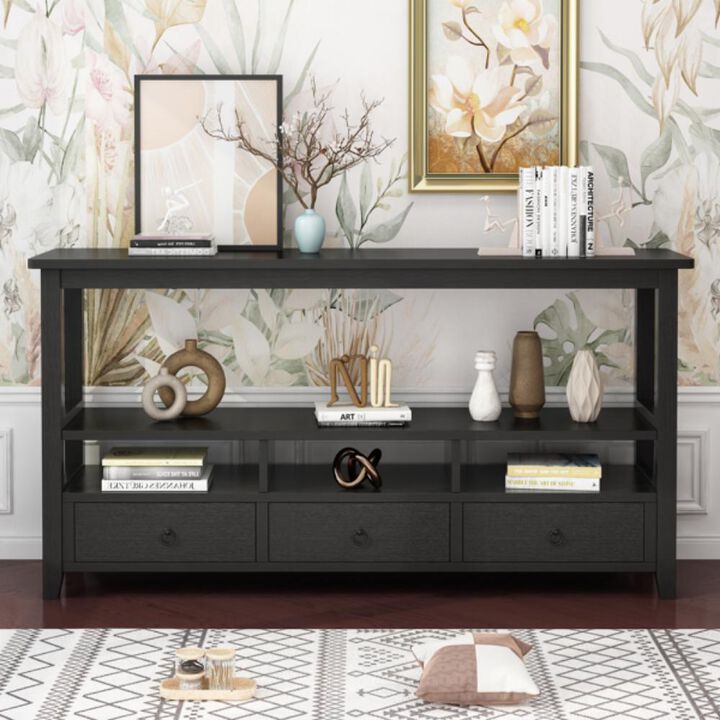 3-Tier Vintage Console Table with Drawers & Shelves Elegant Entryway & Living Room Storage