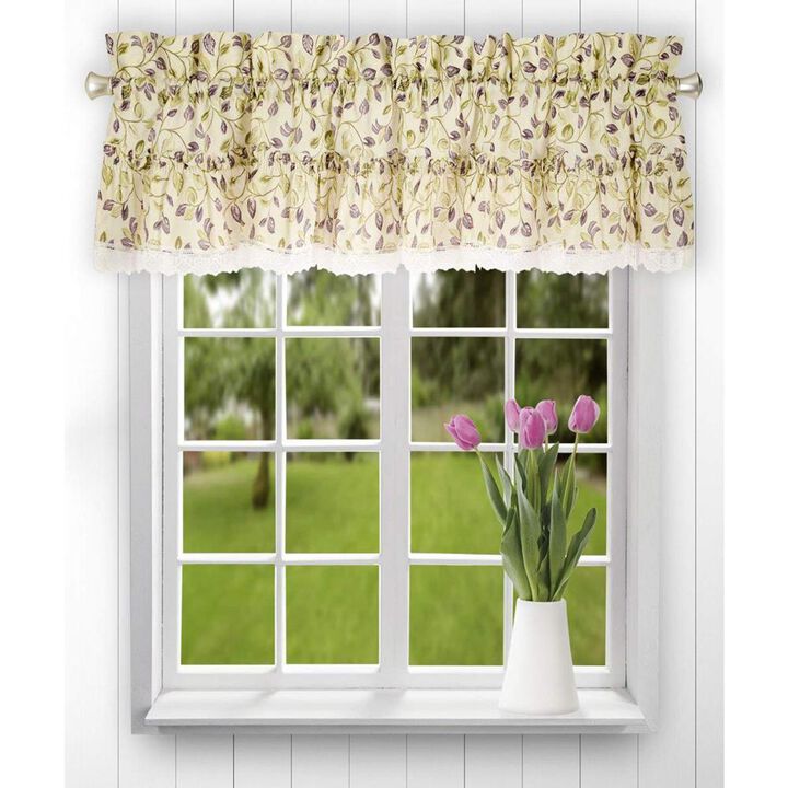 Ellis Curtain Clarice Room Darkening Natural Color Classic Print Ruffled Window Valance - 52 x12" Violet