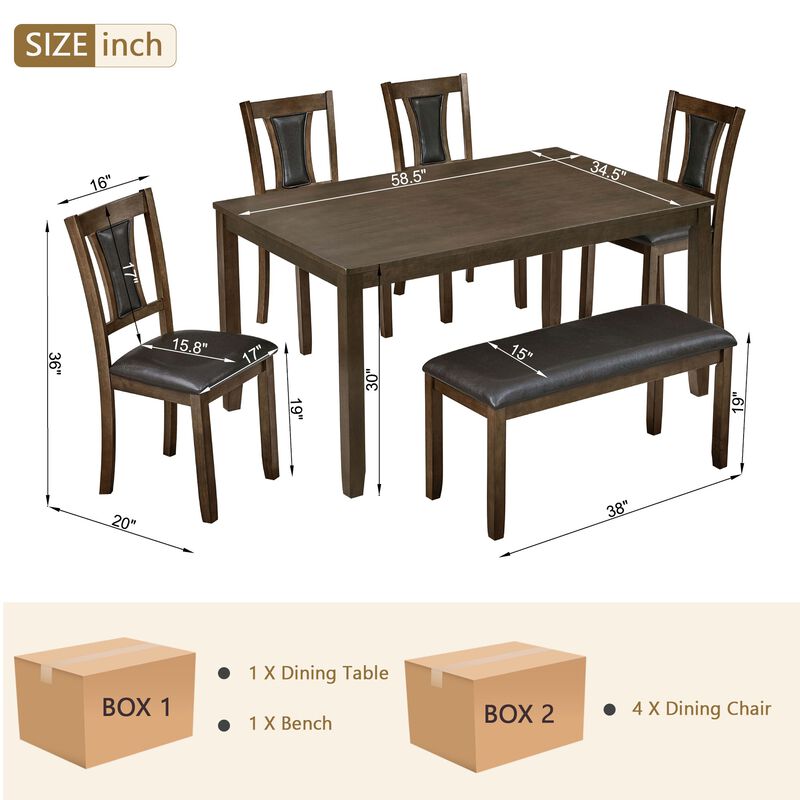 Sorhom 6‑Piece Farmhouse Rustic Dining Table Set image number 9