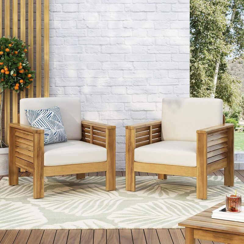 Merax  Outdoor Acacia Wood Club Chairs with Cushions( Set of 2)
