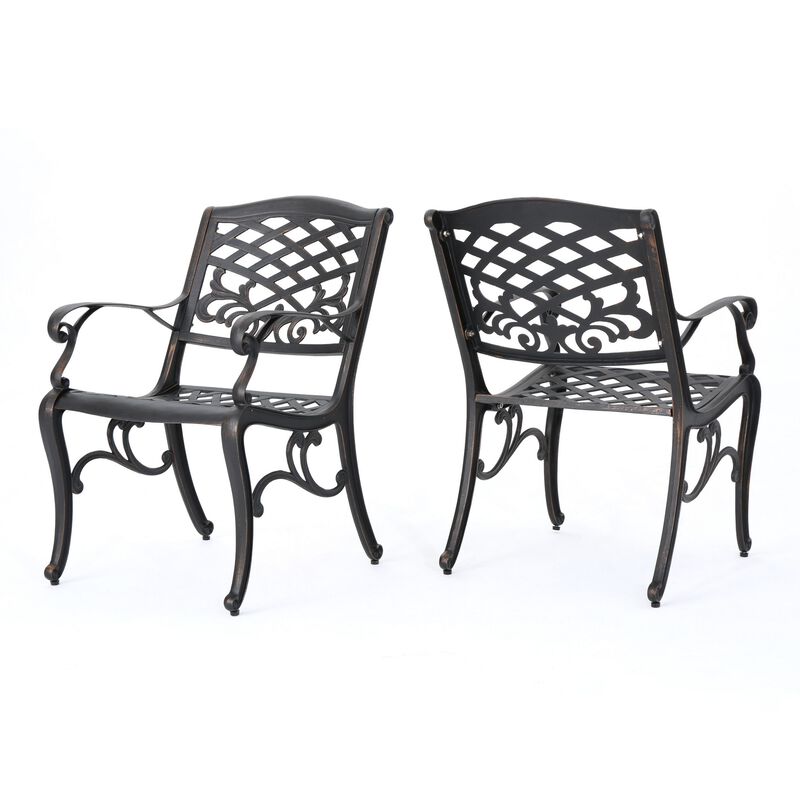 Toni Outdoor Armchair, Scrolled Lattice Pattern, Cabriole Legs Copper Metal - Benzara image number 0