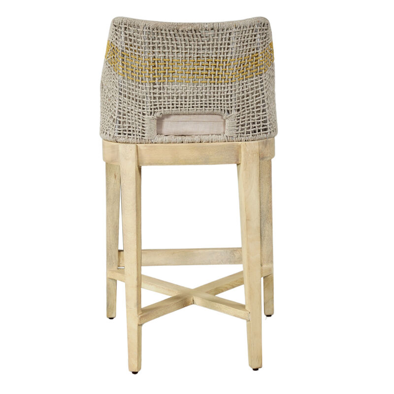 Avira 30 Inch Set of 2 Barstool Chairs | Handcrafted Mango Wood | Cotton Rope Weaving | Beige Cushion