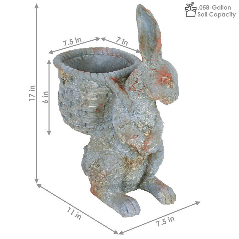 Sunnydaze Roman the Carrot Collector Indoor/Outdoor Rabbit Statue - 17 in