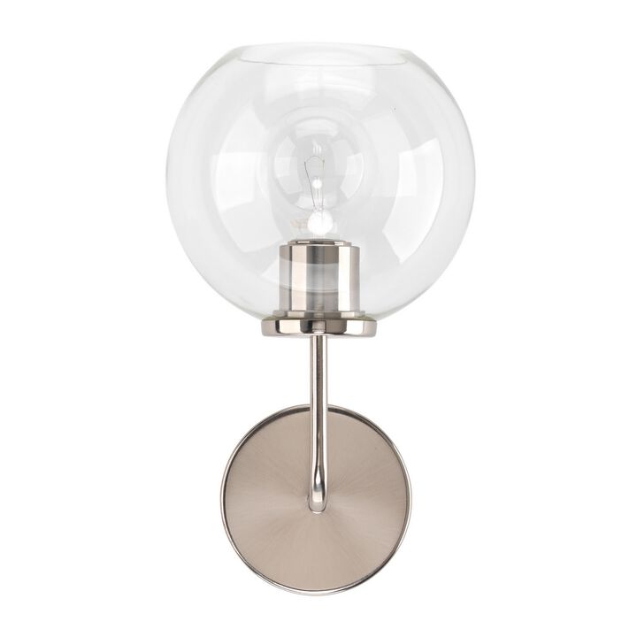 Wall Sconce with Metal Frame and Glass Shade, Silver-Benzara