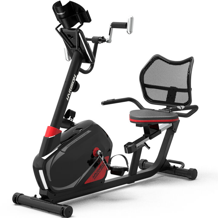 HARISON Magnetic Exercise Bike with Arm Exerciser, 400LB Recumbent Bike, Bluetooth App, LCD & Tablet Holder (HR-B8RE)