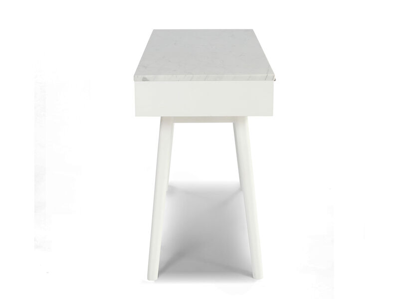 Viola 44"L x 15"W x 30"H Rectangular Italian Carrara White Marble Writing Desk with Oak Legs