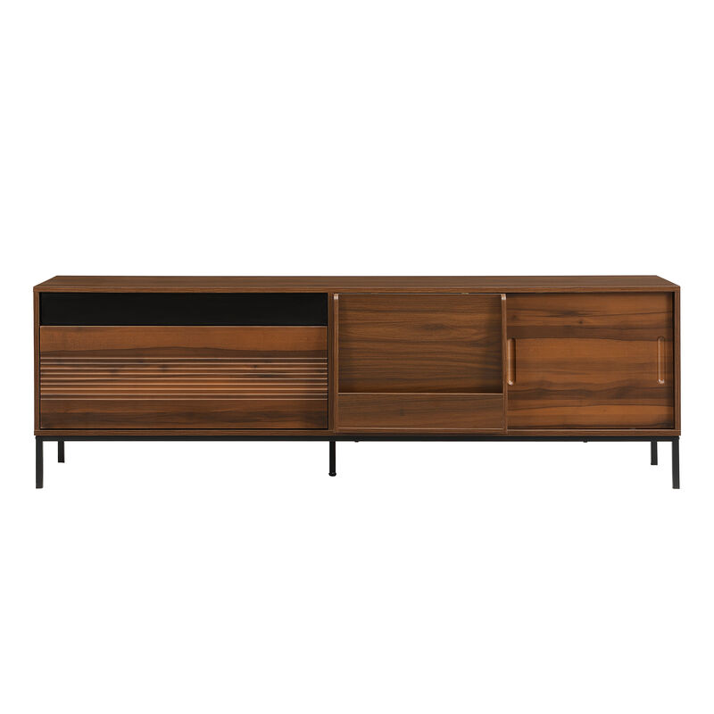 Merax Walnut Wood Finish TV Cabinet with Storage & Cable Management image number 0