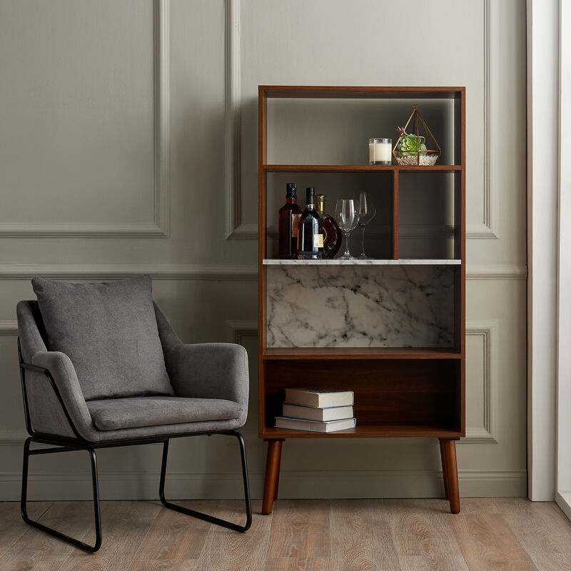 Teamson Home Kingston Wooden Bookcase with Marble-Look Top, Faux Marble/Walnut image number 3