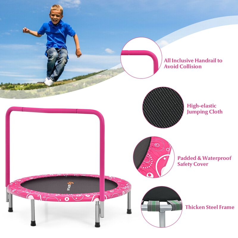 Kids Rebounder Trampoline with Covered Safety Handrail for Exercise and Play image number 5