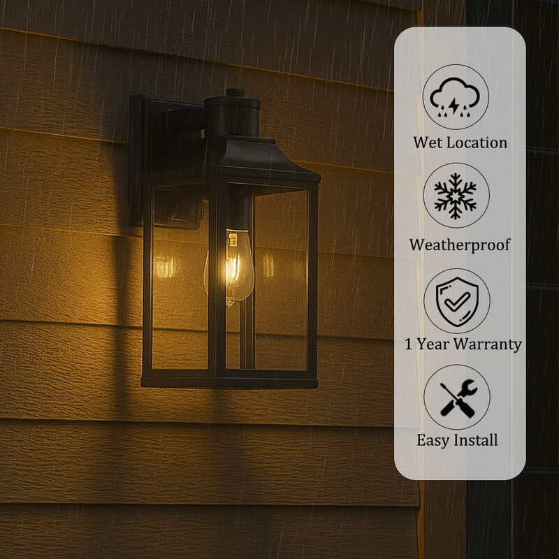 1 Light H16 in. Farmhouse Outdoor Wall Lantern with Motion Sensor in Matte Black Modern Exterior Wall Sconce with Clear Glass for Porch Courtyard image number 7