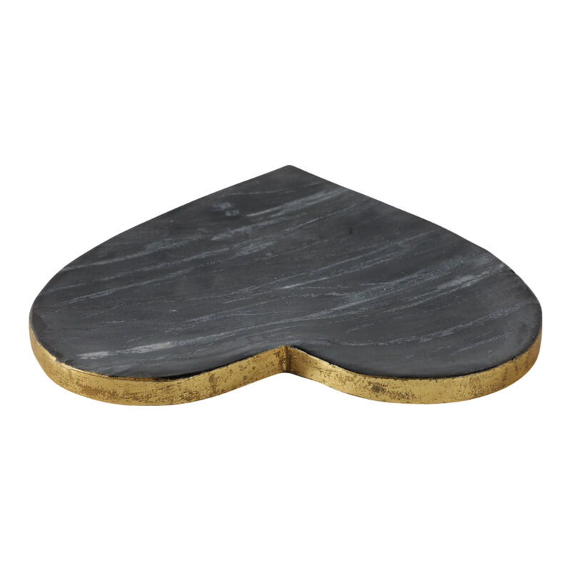 8x8" Marble Heart Tray W/ Gold Edges, Black/white image number 3