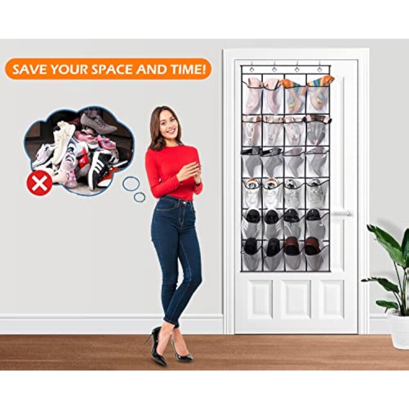 Over Door Shoe Organizer White 24 Large Mesh Pockets image number 3