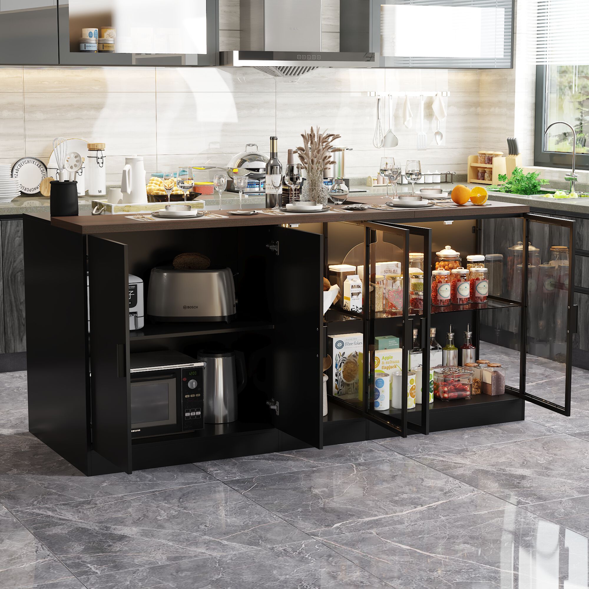 FUFU&GAGA Black Mdf Base with Mdf Top Kitchen Island (36.6-in x