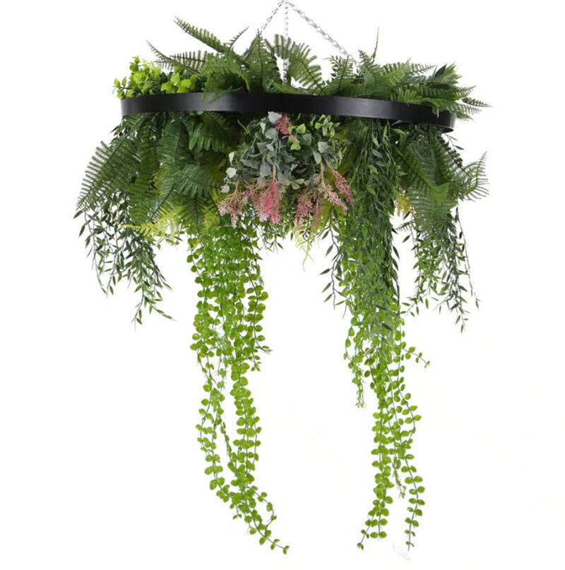 Black Framed Roof Hanging Disc With Draping Faux Plants 24" image number 4