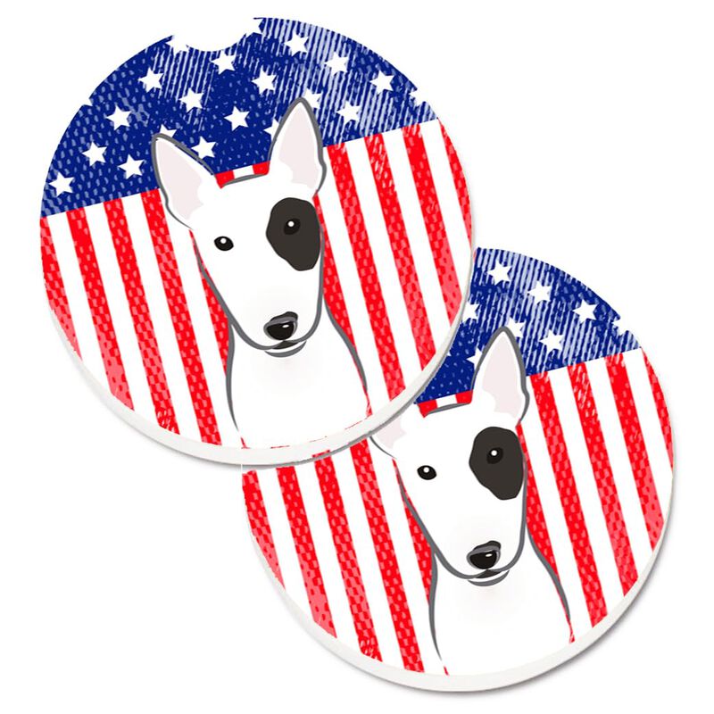 Caroline's Treasures American Flag & Bull Terrier Set of 2 Cup Holder Car Coasters BB2139CARC, 2.56, Multicolor