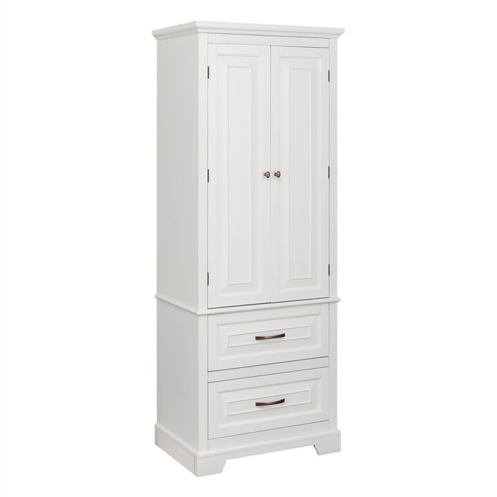 Teamson Home St James Linen Tower with 2 Doors and 2 drawers with White Finish