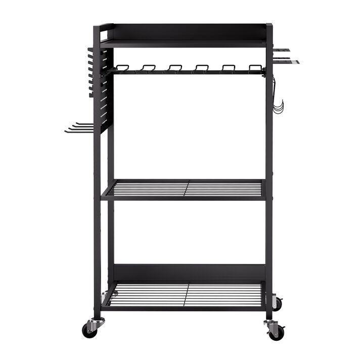 Heavy Duty 4-Tier Rolling Workshop Tool Cart with Drill Holder and Storage Shelves-Black