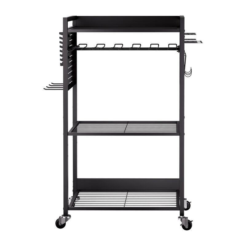 Heavy Duty 4-Tier Rolling Workshop Tool Cart with Drill Holder and Storage Shelves-Black image number 0