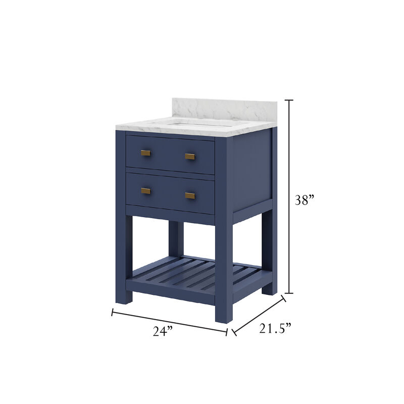 Madalyn 24 In. Single Sink Carrara White Marble Countertop Bath Vanity in Monarch Blue