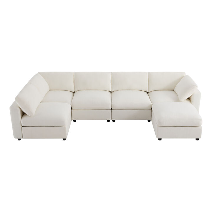 Merax Chenille 6-Piece Modular Sectional Sofa with Movable Ottoman
