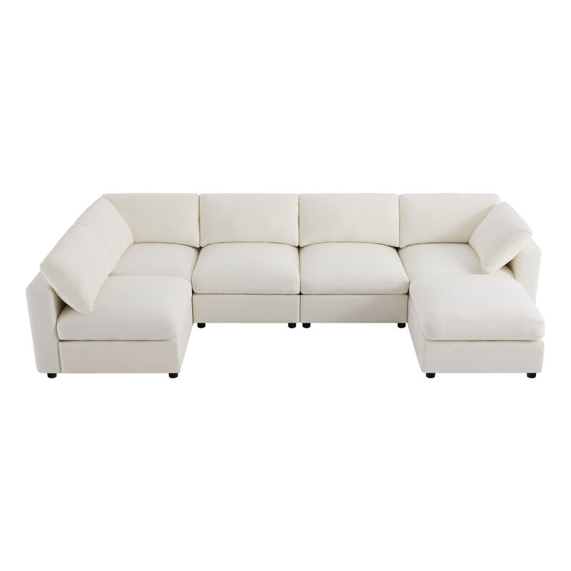 Merax Chenille 6-Piece Modular Sectional Sofa with Movable Ottoman image number 0