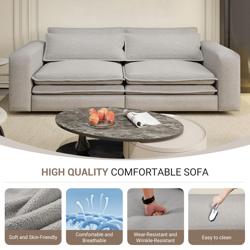 Whisen 93" King Size Sleeper Sofa, 3-Seat Teddy Fabric Convertible Couch with 2 Lumbar Pillows image number 3