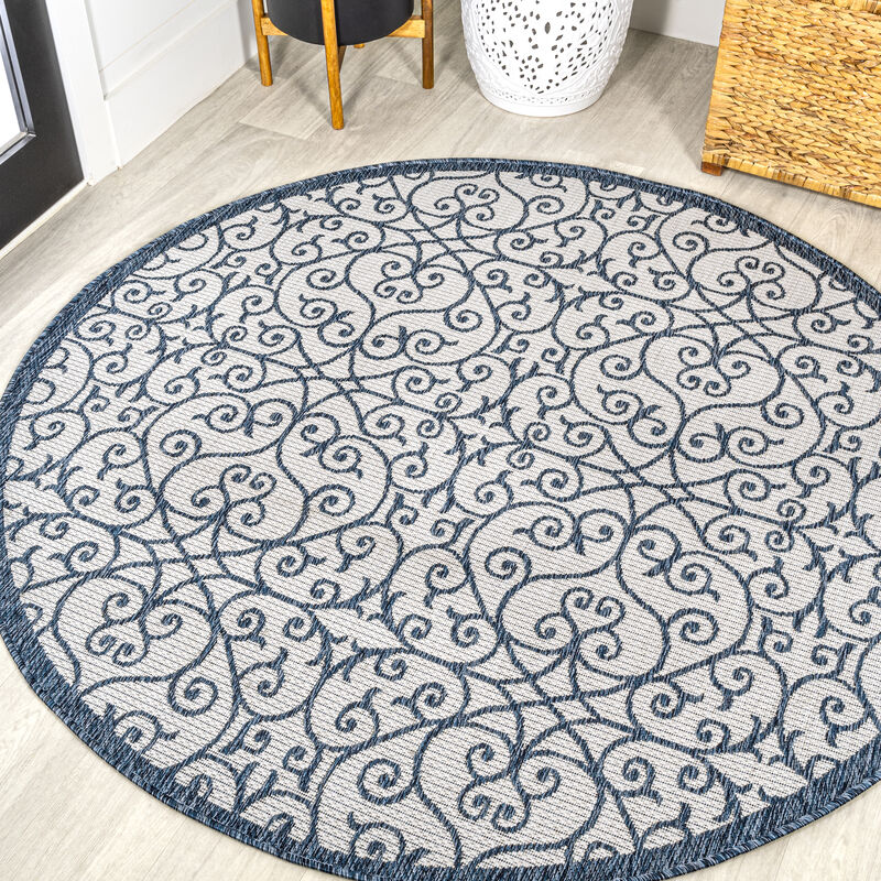 Madrid Vintage Filigree Textured Weave Round Indoor/Outdoor Area Rug