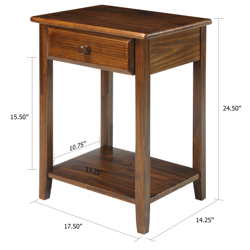 Casual Home Night Owl Nightstand with USB Ports-Warm Brown