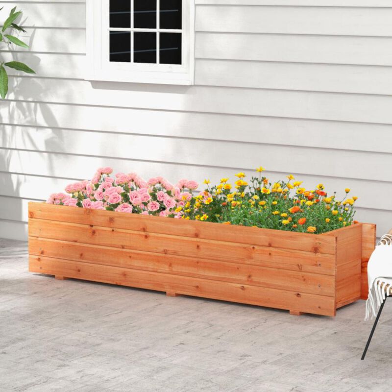 Hivvago Fir Wood Planter Box with 2 Drainage Holes and 3 Added Bottom Crossbars