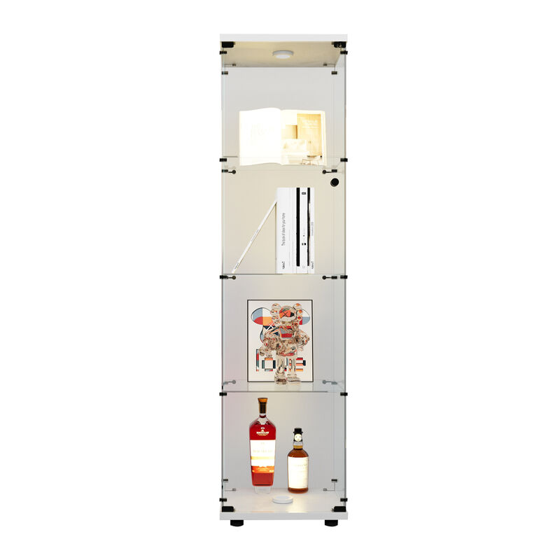GOODSILO LED Glass Display Cabinet with 4 Tempered Glass Shelves and Door for Living Room Bedroom Office Collections image number 7