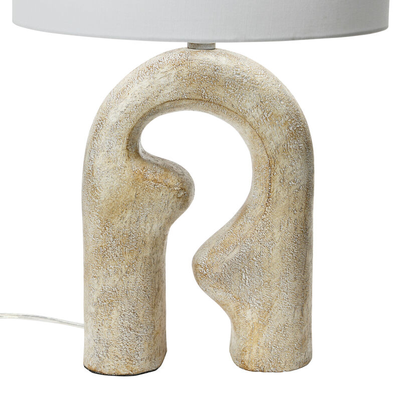 Abstract Resin Table Lamp with Linen Drum Shade, Distressed Natural image number 3