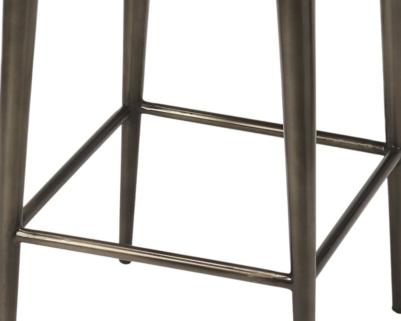 HomeRoots 32" Brown And Gray Genuine Leather And Iron Backless Counter Height Bar Chair image number 4