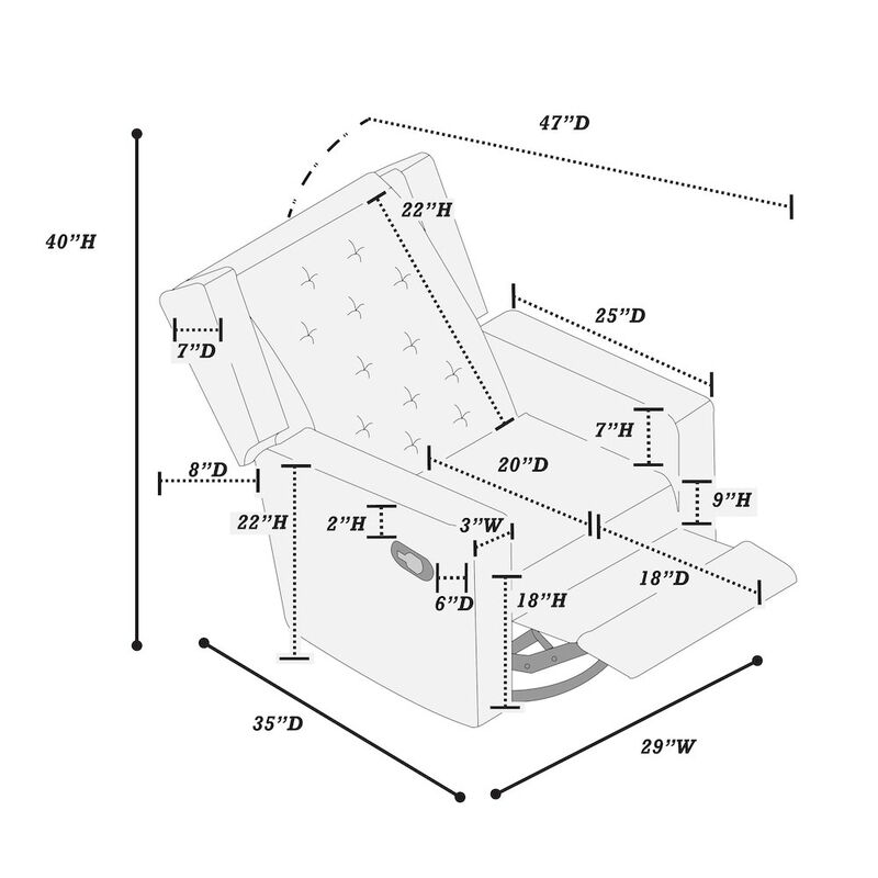 Poundex Swivel Glider Manual Recliner in Dark Gray