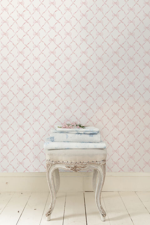 Baby Bow Faded Primrose Ribbon Trellis Wallpaper (Set of 2)