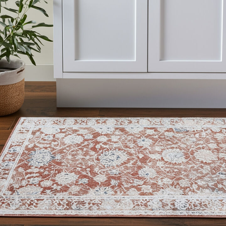 HomeRoots Floral Distressed Runner Rug With Fringe