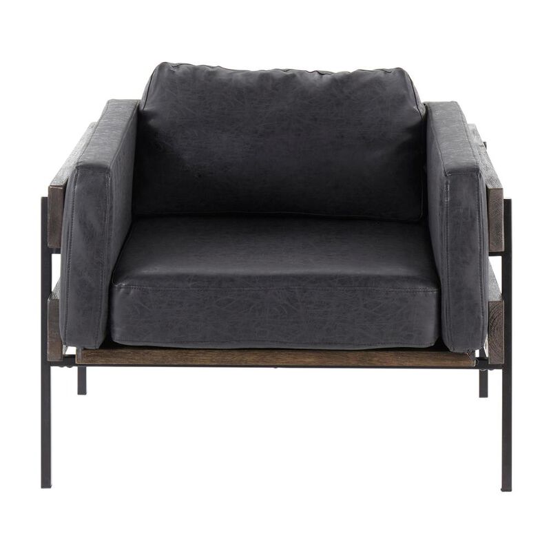 LumiSource Black Metal, Grey Wood, Black PU Kari Accent Chair