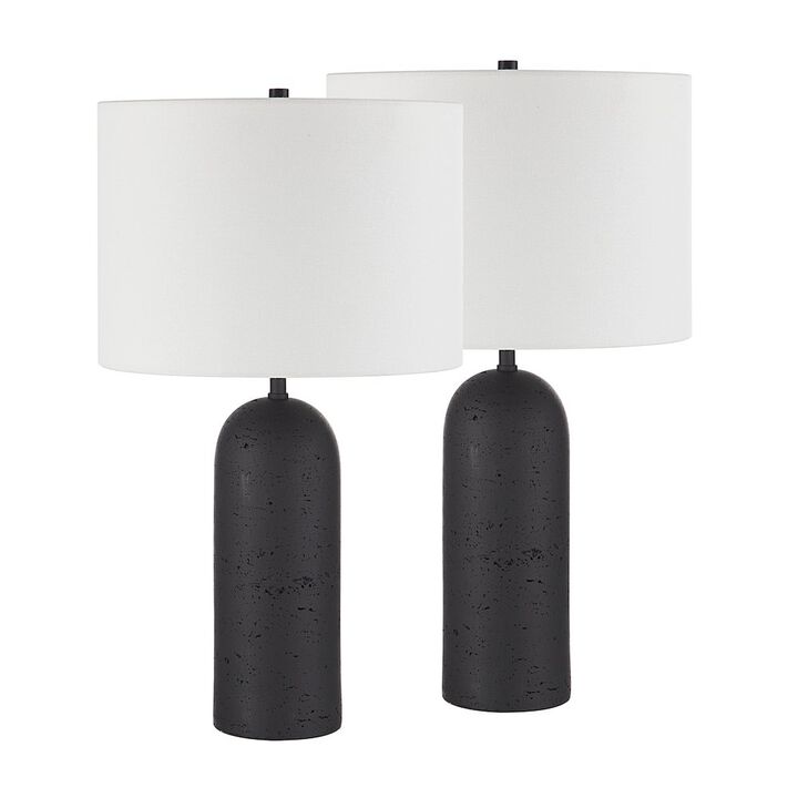 Renwil Augusta 25 Tall Black Resin Table Lamp With Drum Linen Shade (Set Of 2)