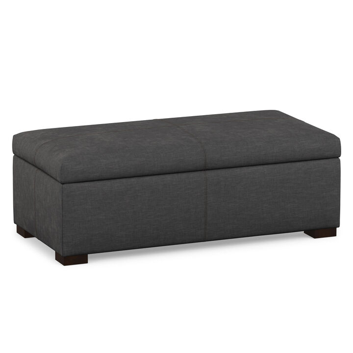 Gabbie 48 inch Wide Contemporary Rectangle Rectangular Storage Ottoman in Slate Grey Polyester Linen, Assembled
