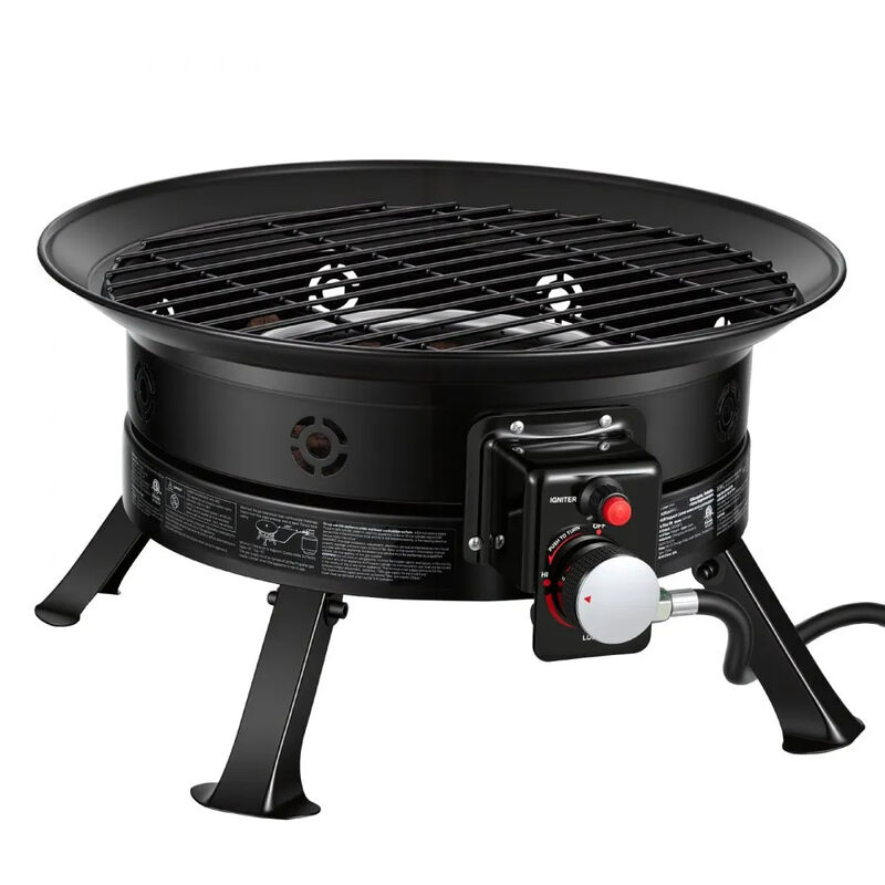 Portable Gas Fire Pit 53,000 BTU with Adjustable Flame, Lava Rocks & Grill Grate-Black image number 3