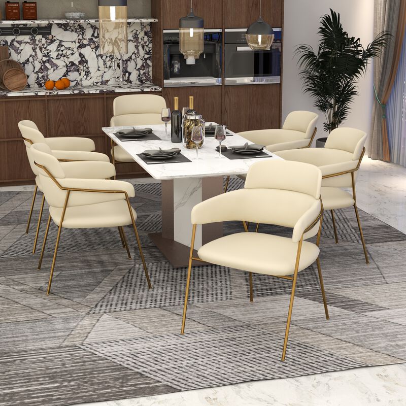 Axis Upholstered Dining Chairs Curved Open-Back & Gold Legs in